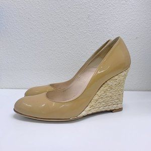 LK Bennett Maddox Patent Leather Heels Wedge 38 8M Taupe